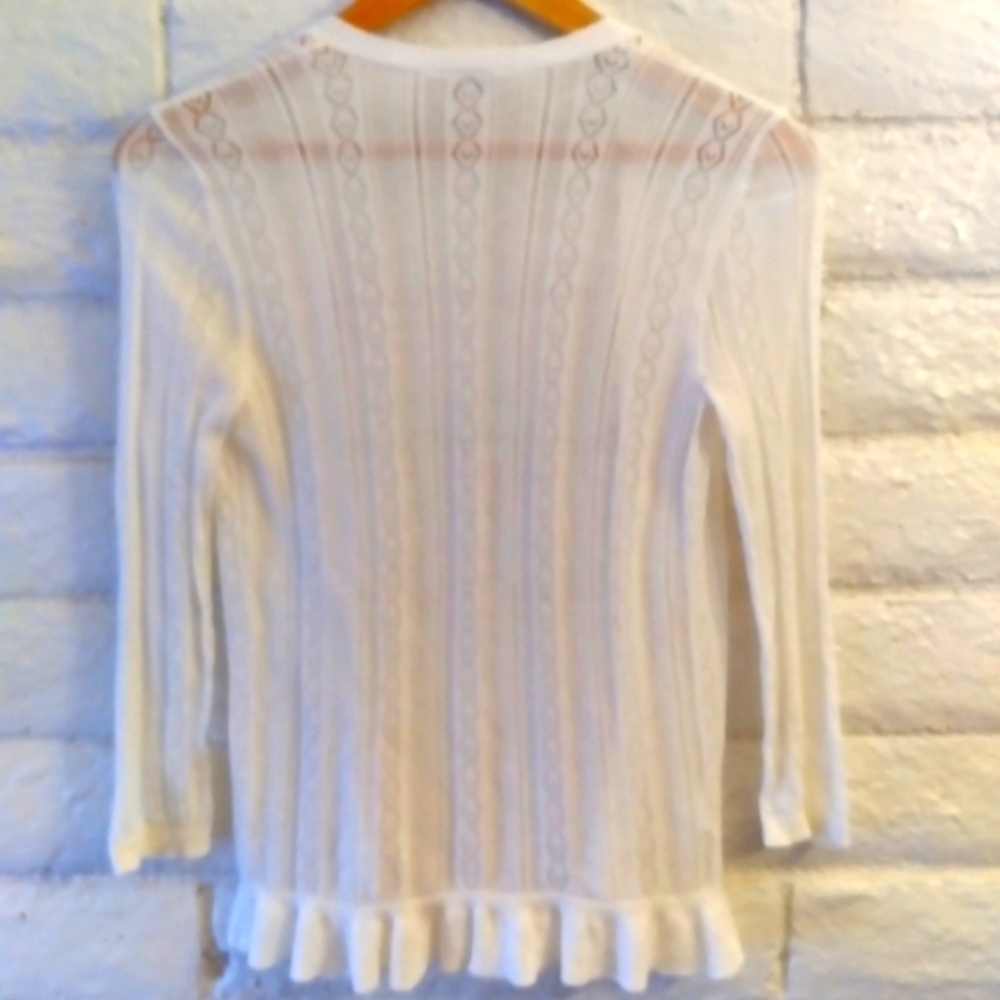 LOFT  Ivory Crochet Knit Open Front Lightweight Cardigan - Picture 4 of 7